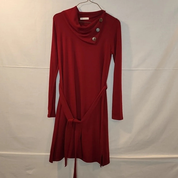 Reborn J  Burgundy Red Sweater Dress Long Sleeve Size Medium With detached belt - Picture 1 of 13
